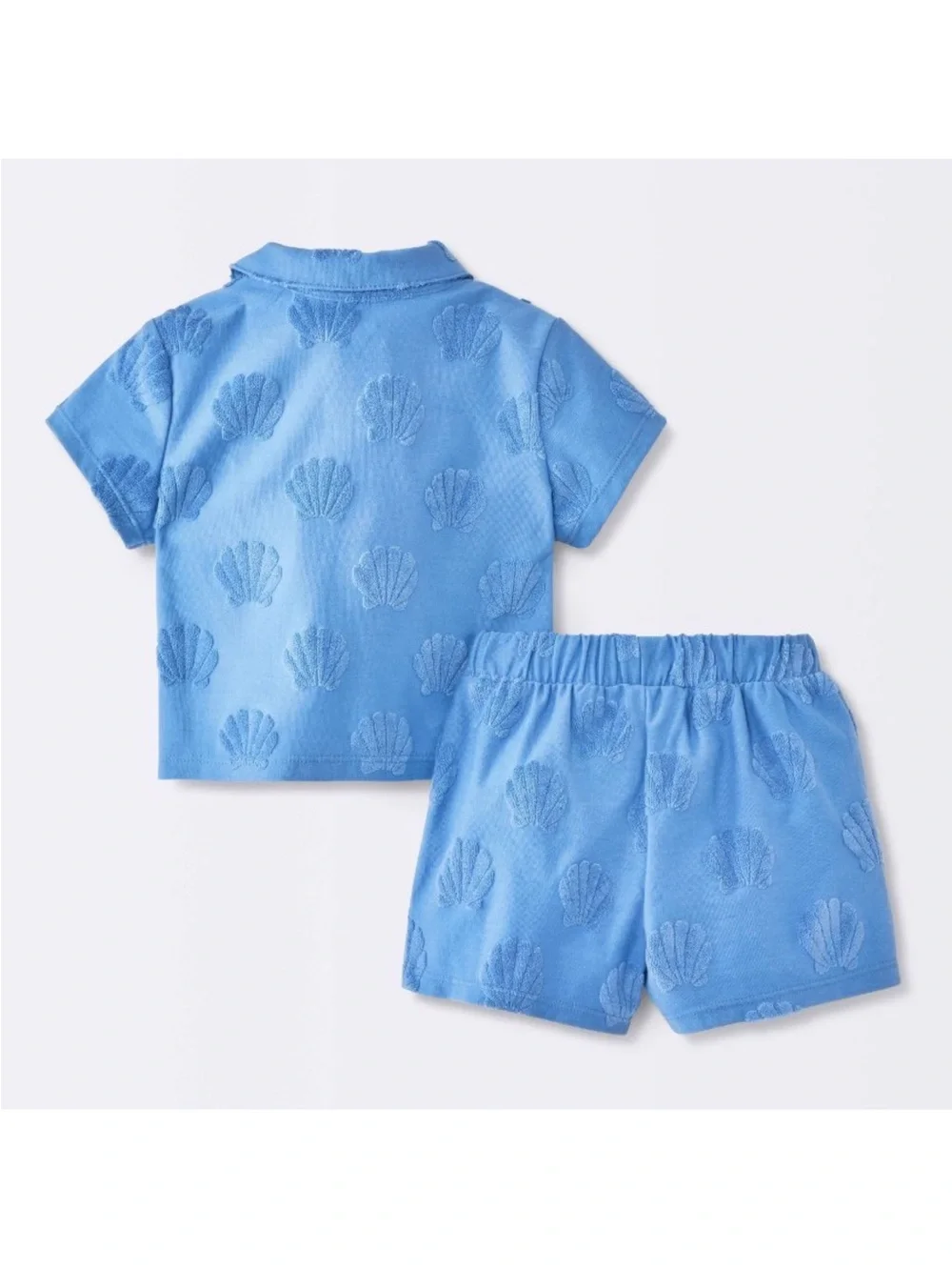 cloud island Light Blue Shell-Texture Polo & Shorts Set